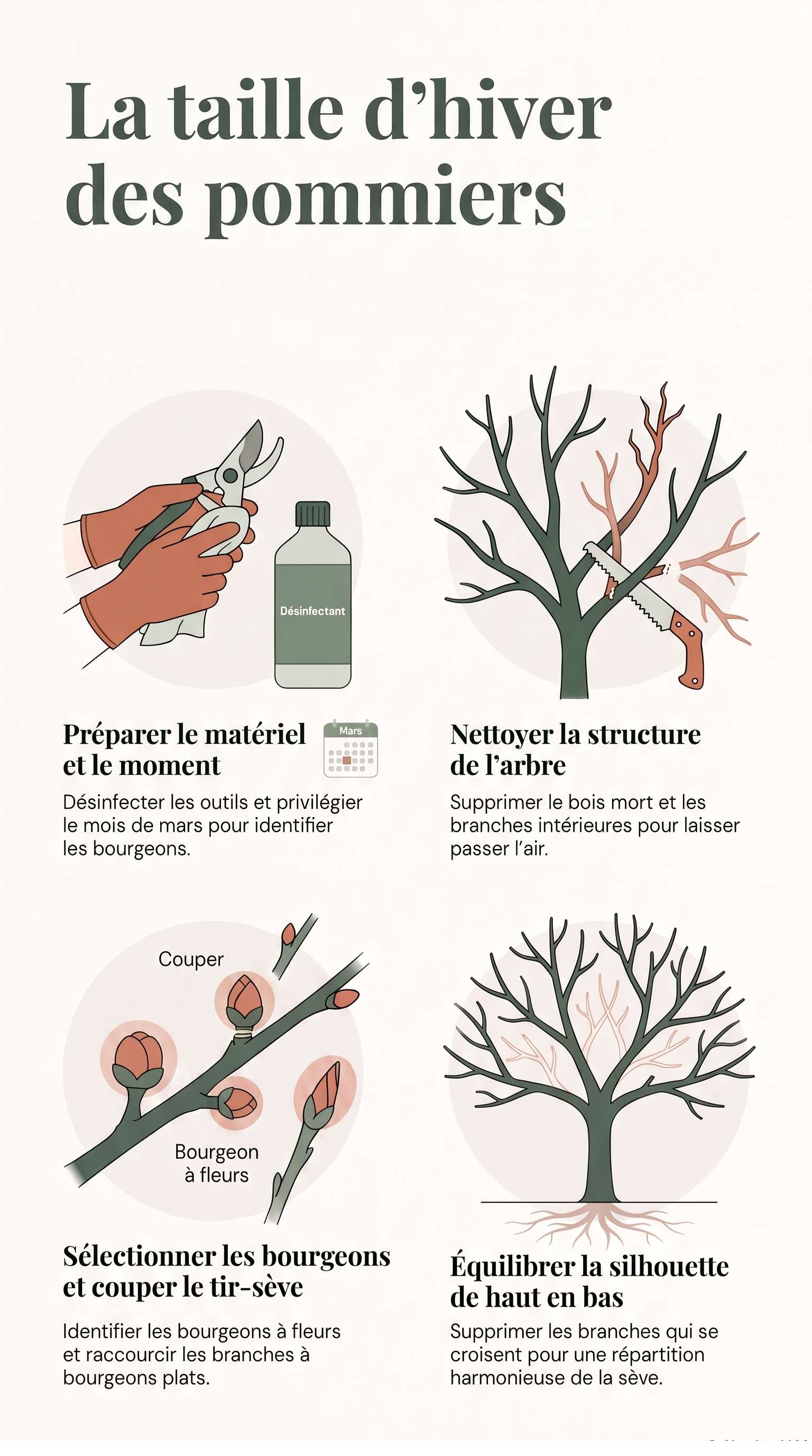 Tailler pommier en hiver schéma de coupe